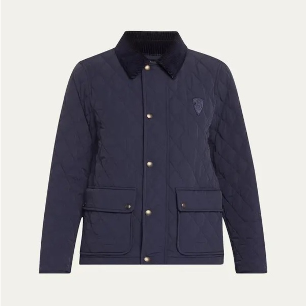 Burberry Navy Quilted Jacket Corduroy Collar NEW Medium